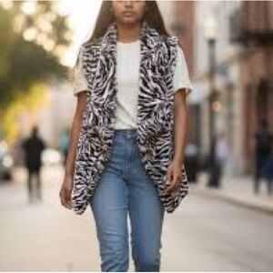 Michael Kors Black and White Faux Fur Jacket